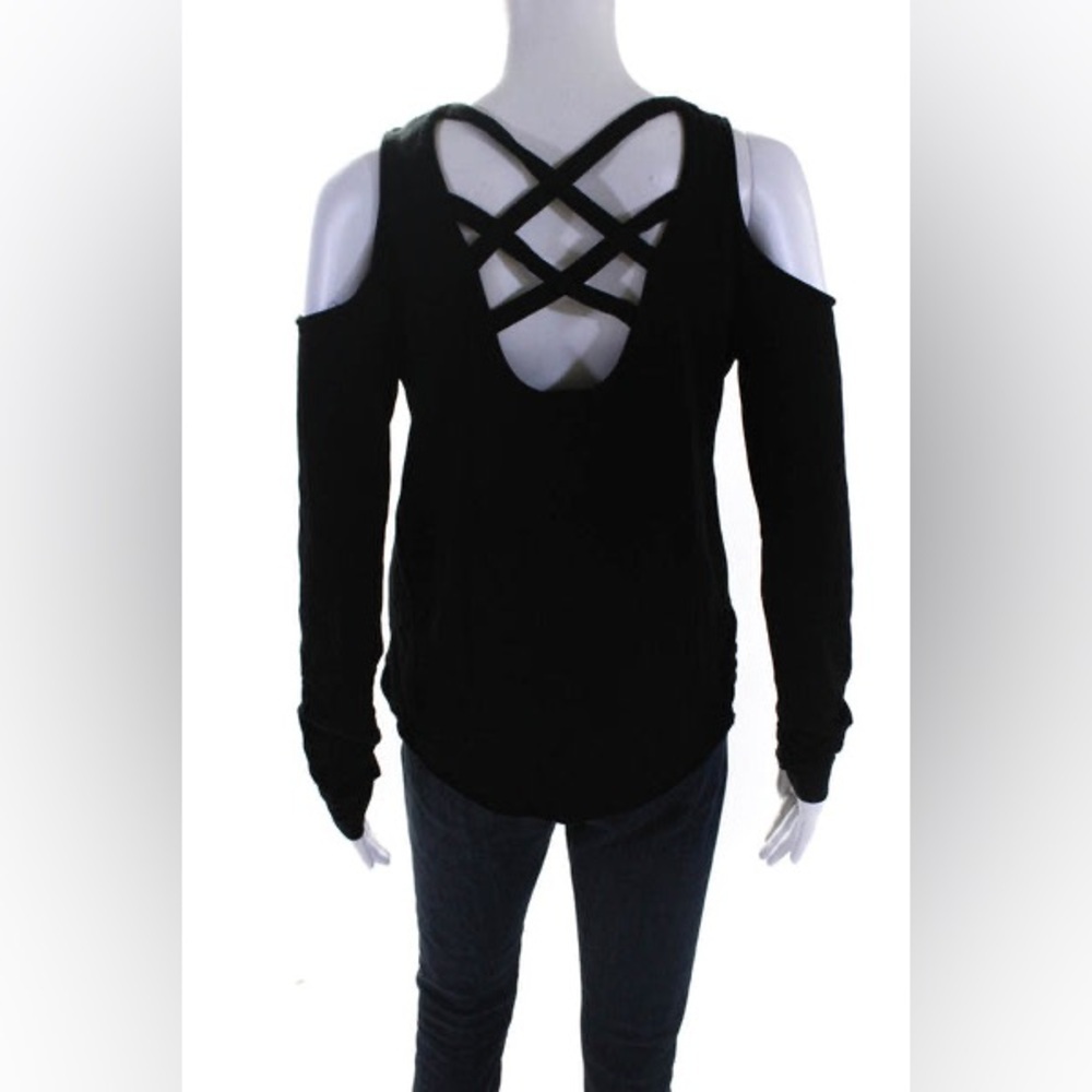 Generation Love Womens Cross Strap Details Long Sleeve Shirt Black Size MEDIUM